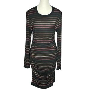 Veronica Beard Jeans Black Striped Bodycon Ruched Long Sleeve‎ Dress M